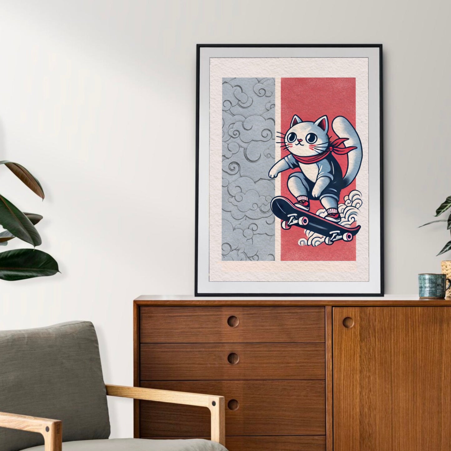 Kawaii Skater Cat Print